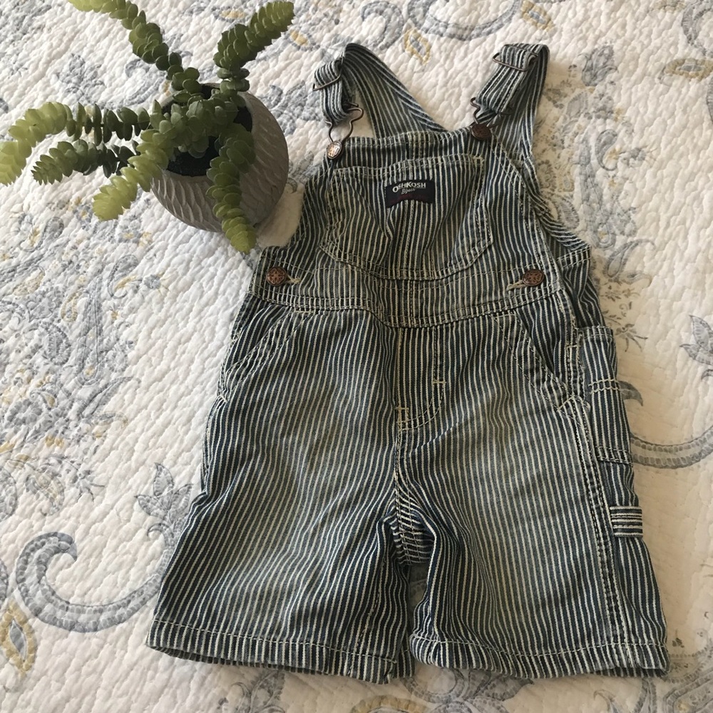 Oshkosh Train Conductor Stripped Blue Overalls 18M